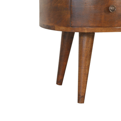 Salontafel Golf met lade van massief mangohout in kastanjetint – detail van de poten