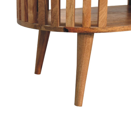 Salontafel Licht van massief mangohout in eikentint – detail van de poten